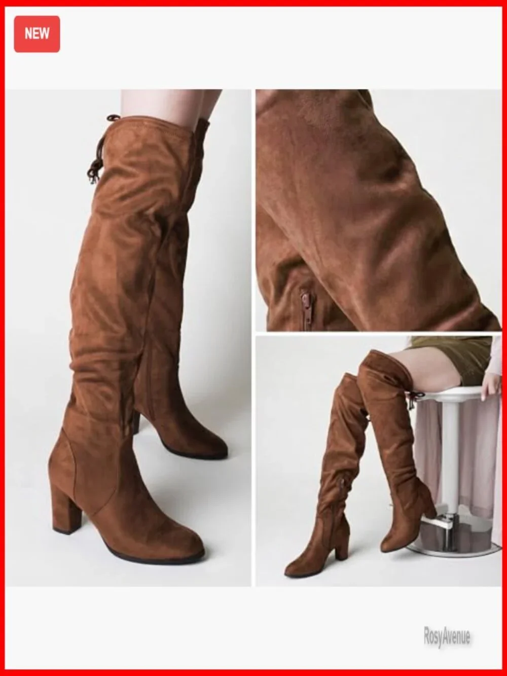 Women's Over-the-Knee Boots with Chunky Heel, Vegan Suede, True to Size